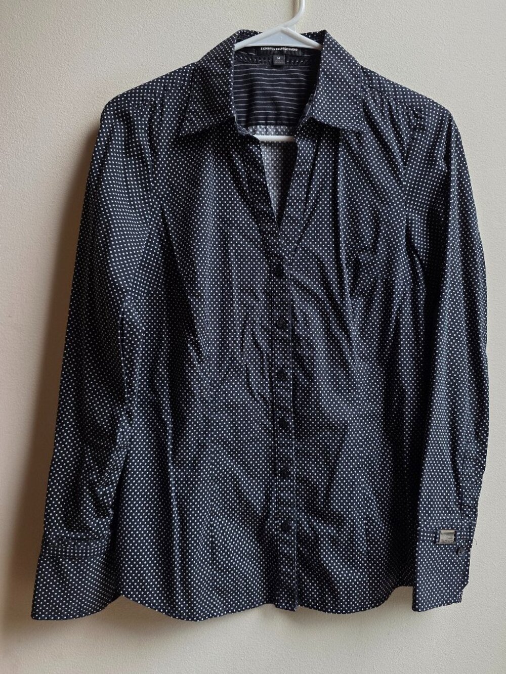 Express Black/White Polka Dot Button Down Shirt Size Medium